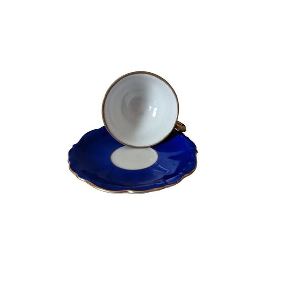 Vintage Bareuther Bavaria Germany Tea Cup & Saucer Blue Gold Trim Demitasse - Picture 7 of 10